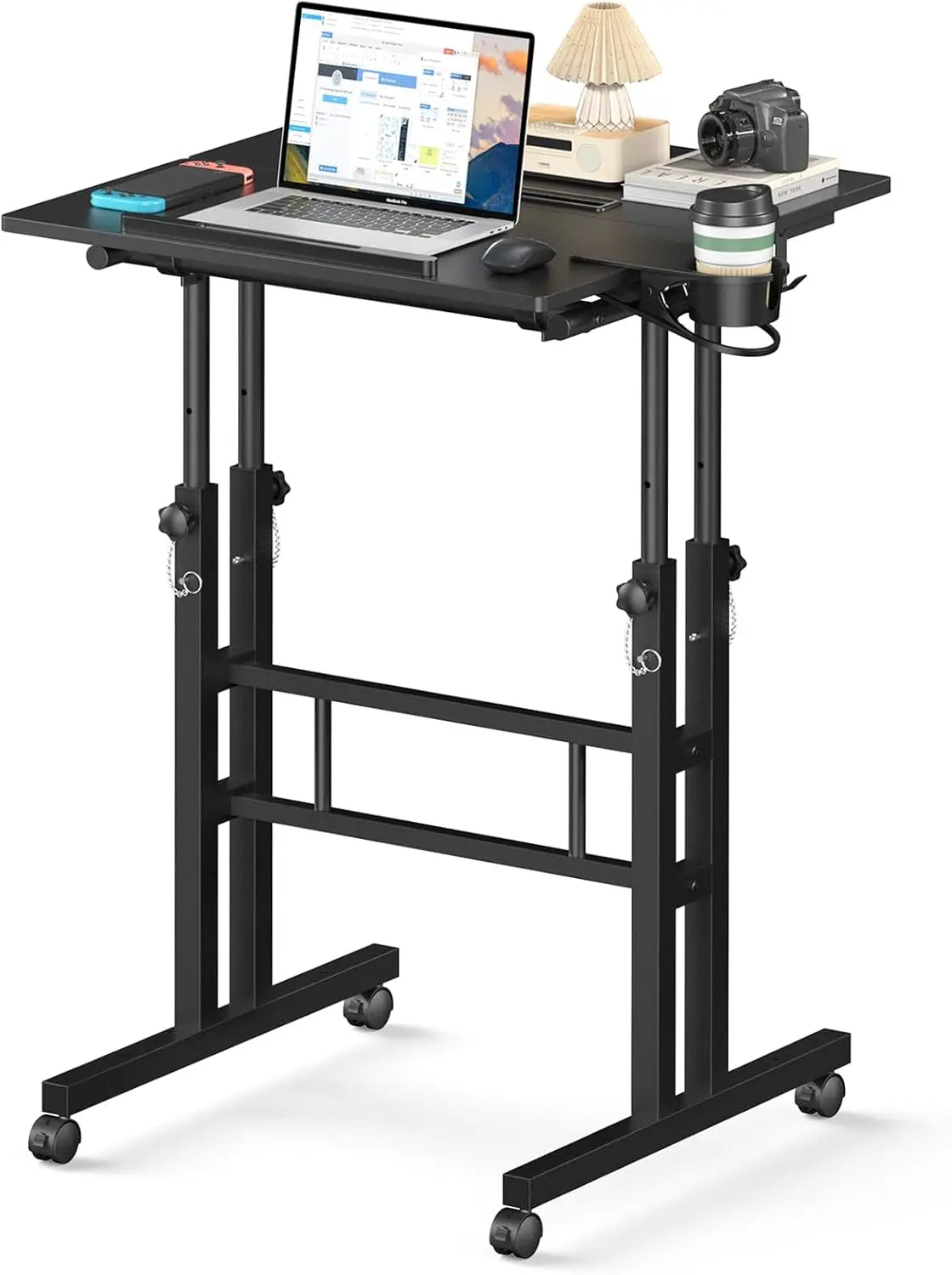 Mobile Standing Desk with Wheels Portable Adjustable Height Office Table