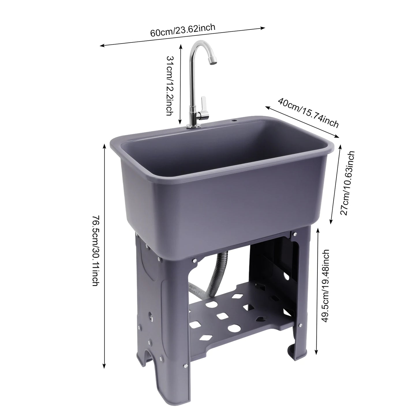 Black Gray Floor-standing Kitchen Sink with Faucet Utility Sink