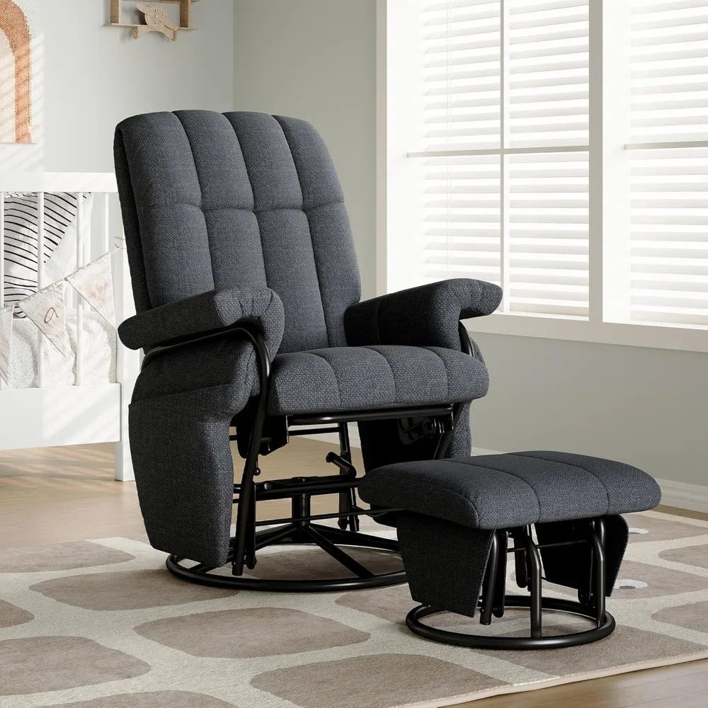 360 Swivel Glider Recliner with Ottoman Indoor Rocking Chair