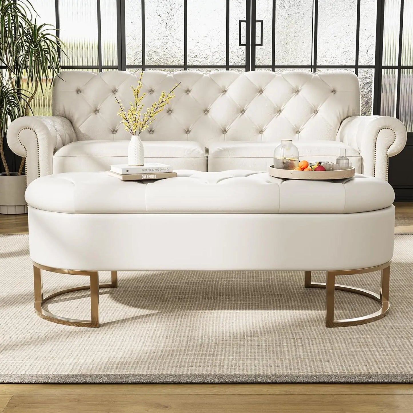 Ljustra 50 Inch Ottoman Storage Bench Upholstered Leather Living Room