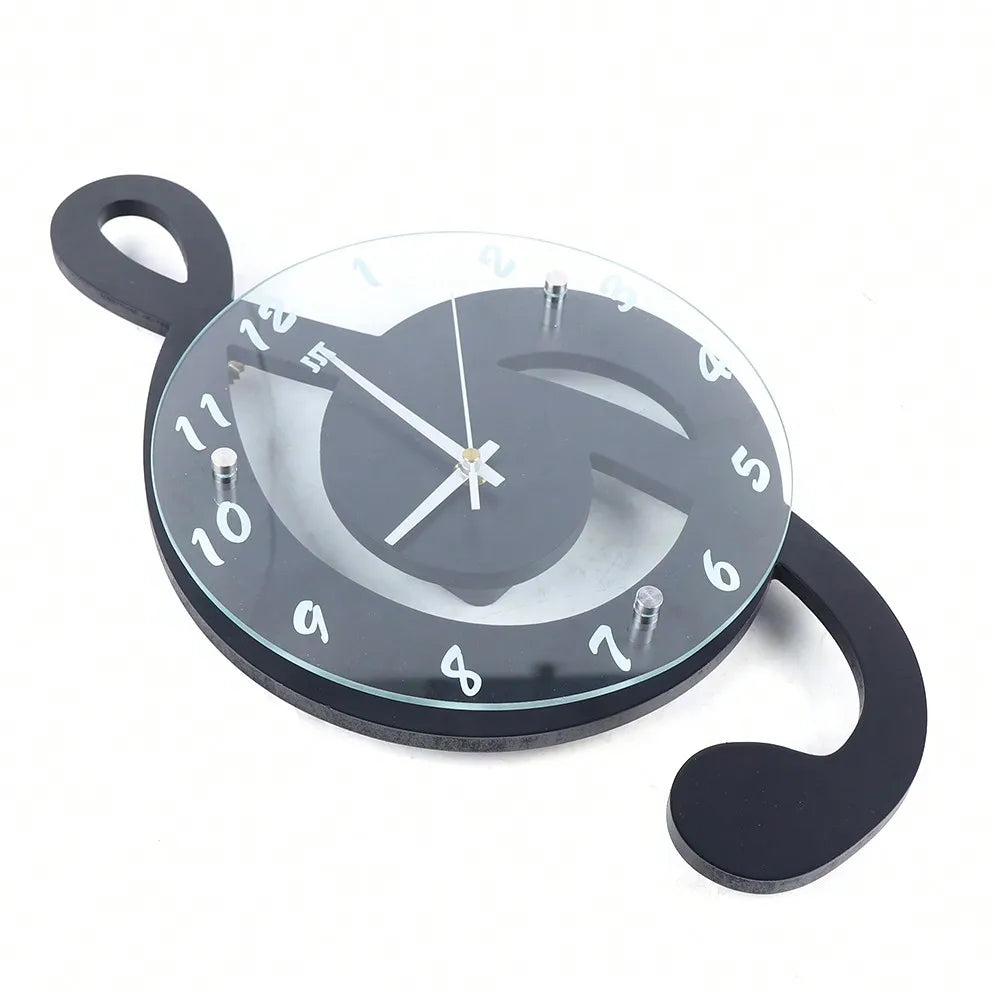 Modern Musical Note Glass Wall Clock Silent 9.5" Home Decor