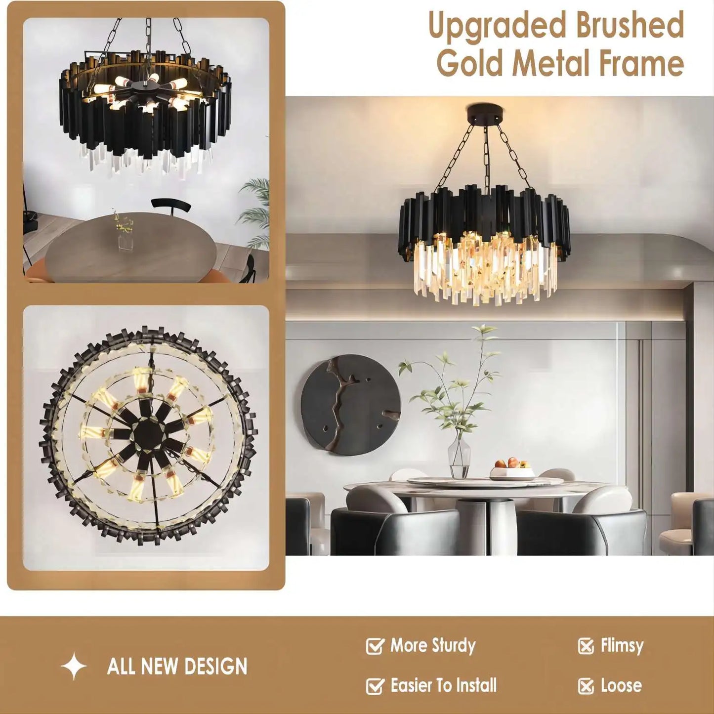 Black Crystal Chandelier Modern 9-Light Fixture for Living Room Entryway