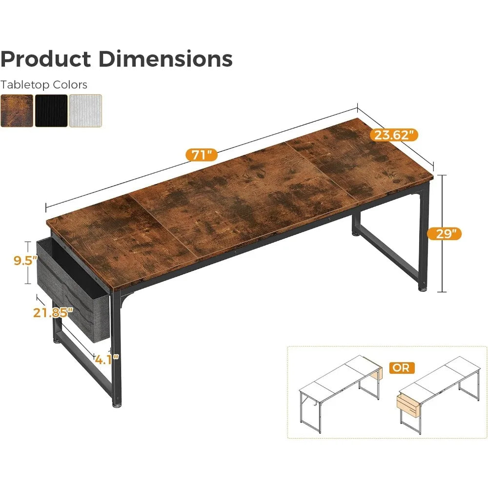 Large Modern 71 Inch Computer Desk Home Office Desk with Storage Hook