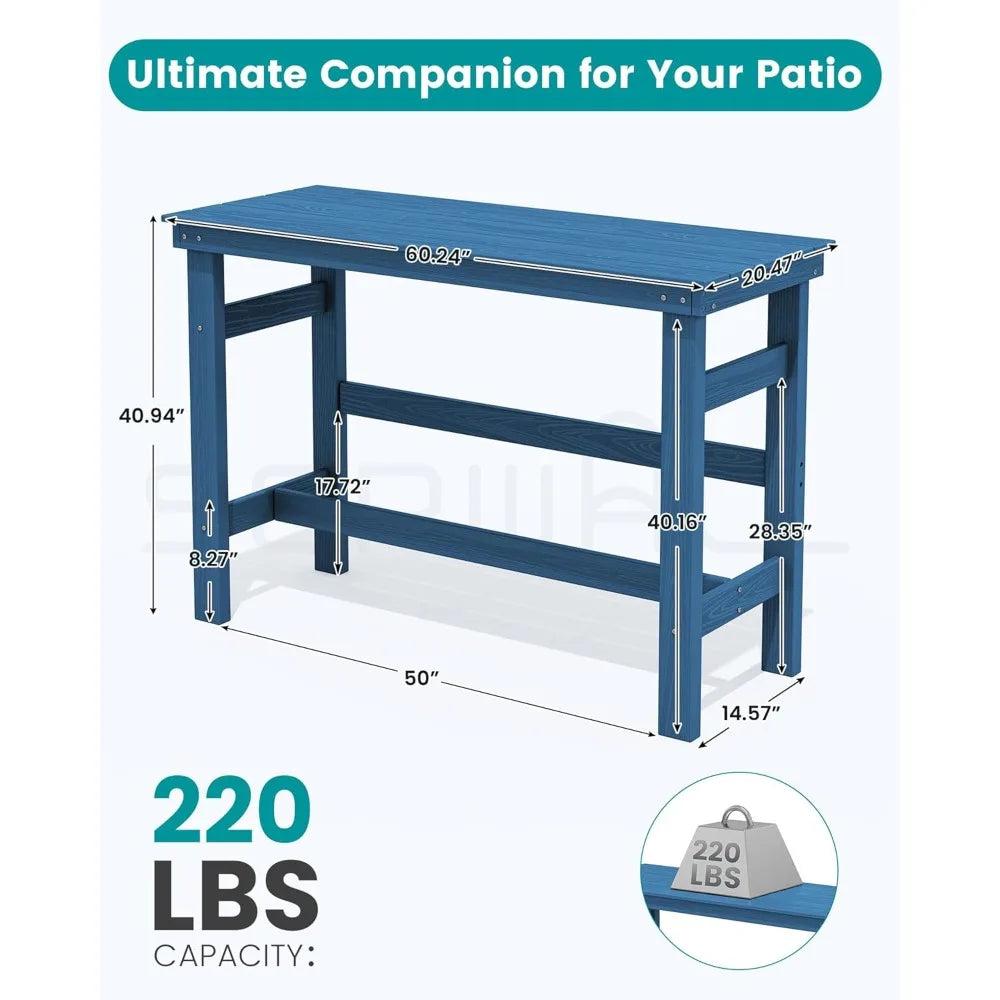 Outdoor Bar Table HDPE Patio Counter Height Rectangle Table for Garden