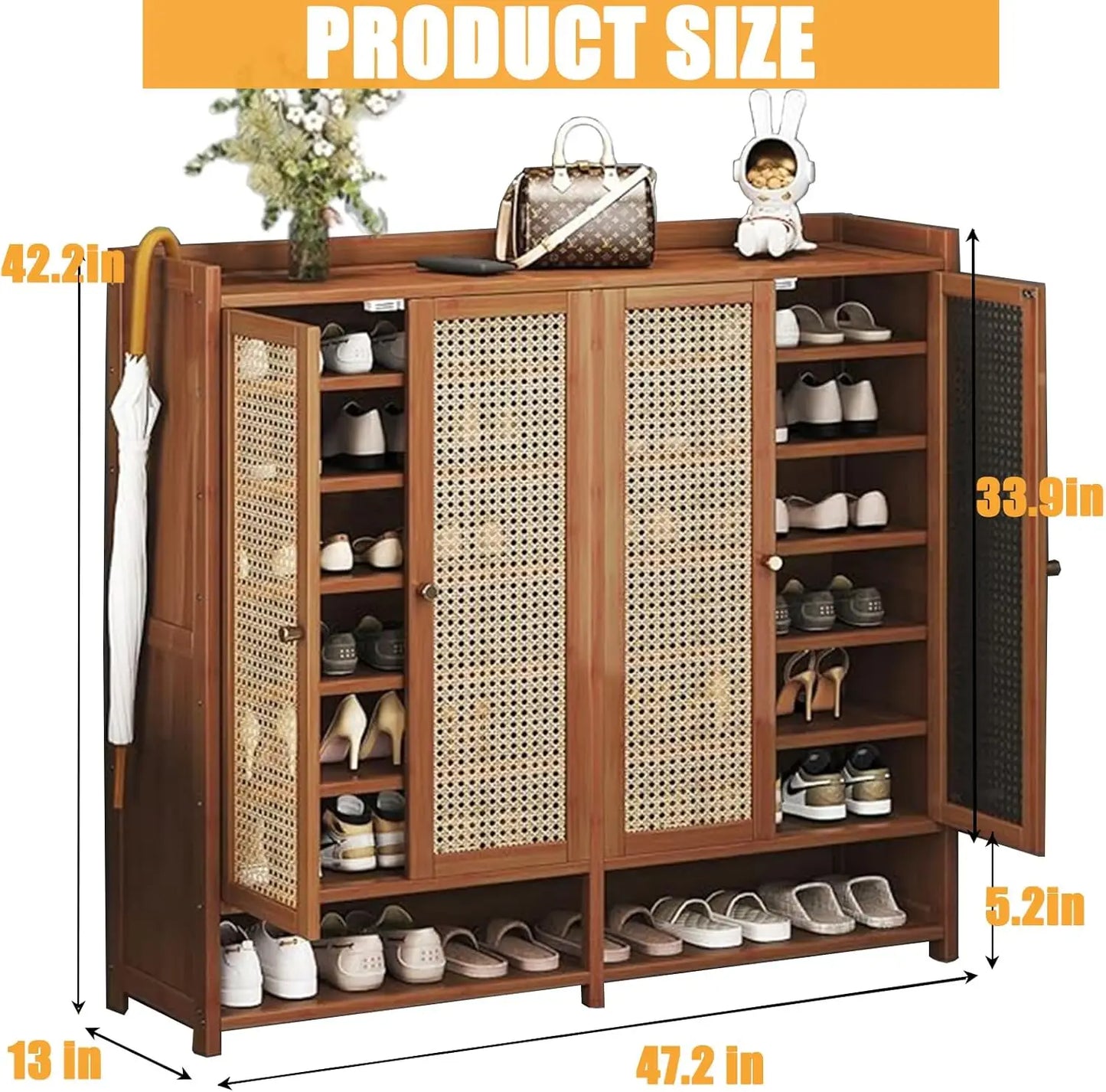 8 Tier Bamboo Shoe Storage Cabinet Freestanding Shoe Rack for Closet