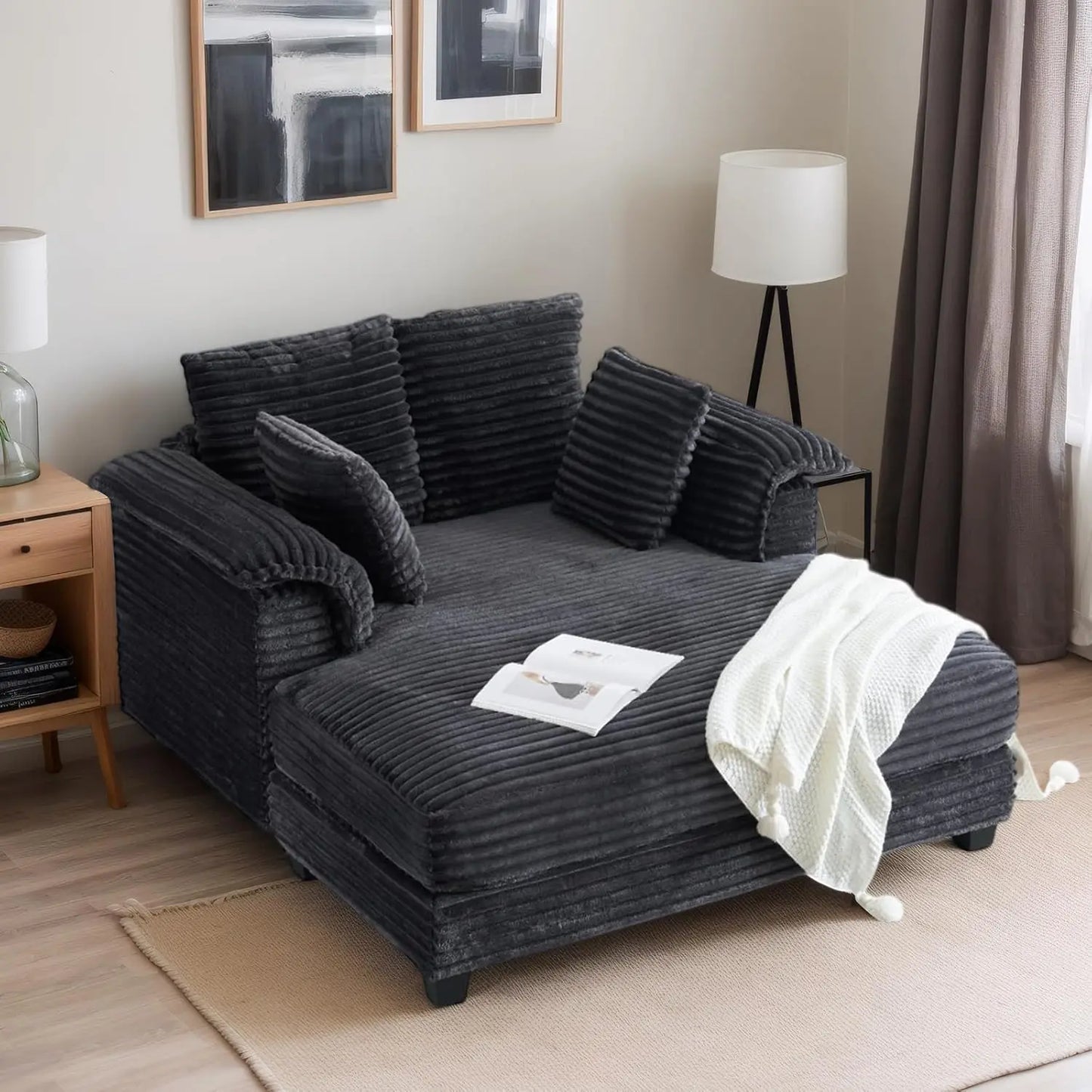 Oversized Chaise Lounge Chair Comfy Corduroy Recliner Sofa Bed