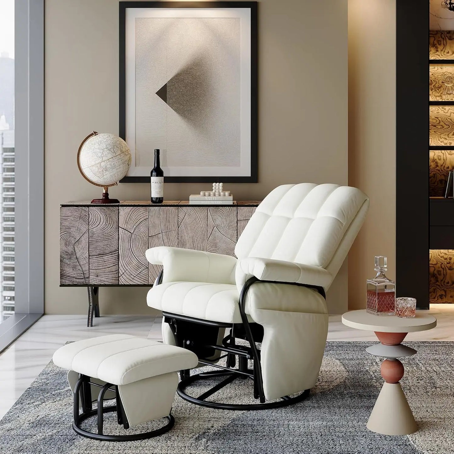 360 Swivel Glider Recliner with Ottoman Indoor Rocking Chair