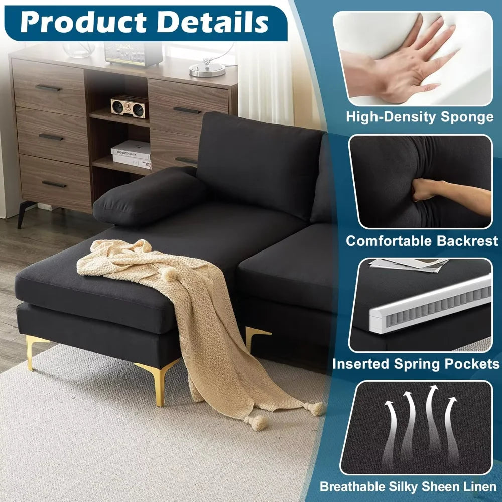 Ljustra U-Shaped 110" Sectional Couch, Modern Style, 5.9" Padding, Assembly Required