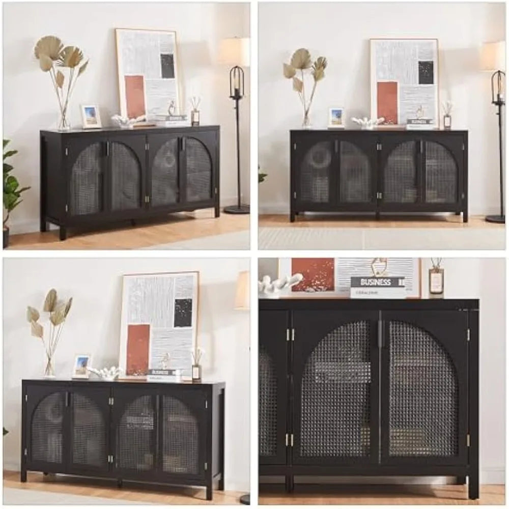 Buffet Sideboard Cabinet Storage Adjustable Shelves Rattan Doors