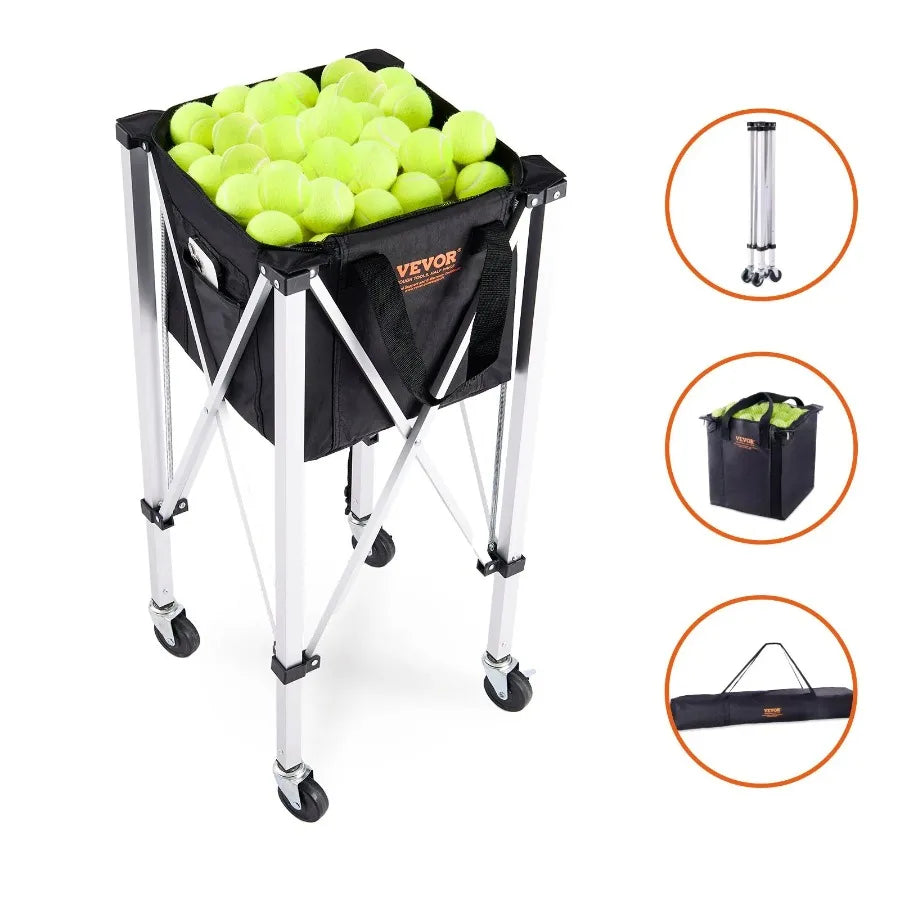 Foldable Tennis Ball Hopper Cart Holds 180 Balls Lightweight Aluminum