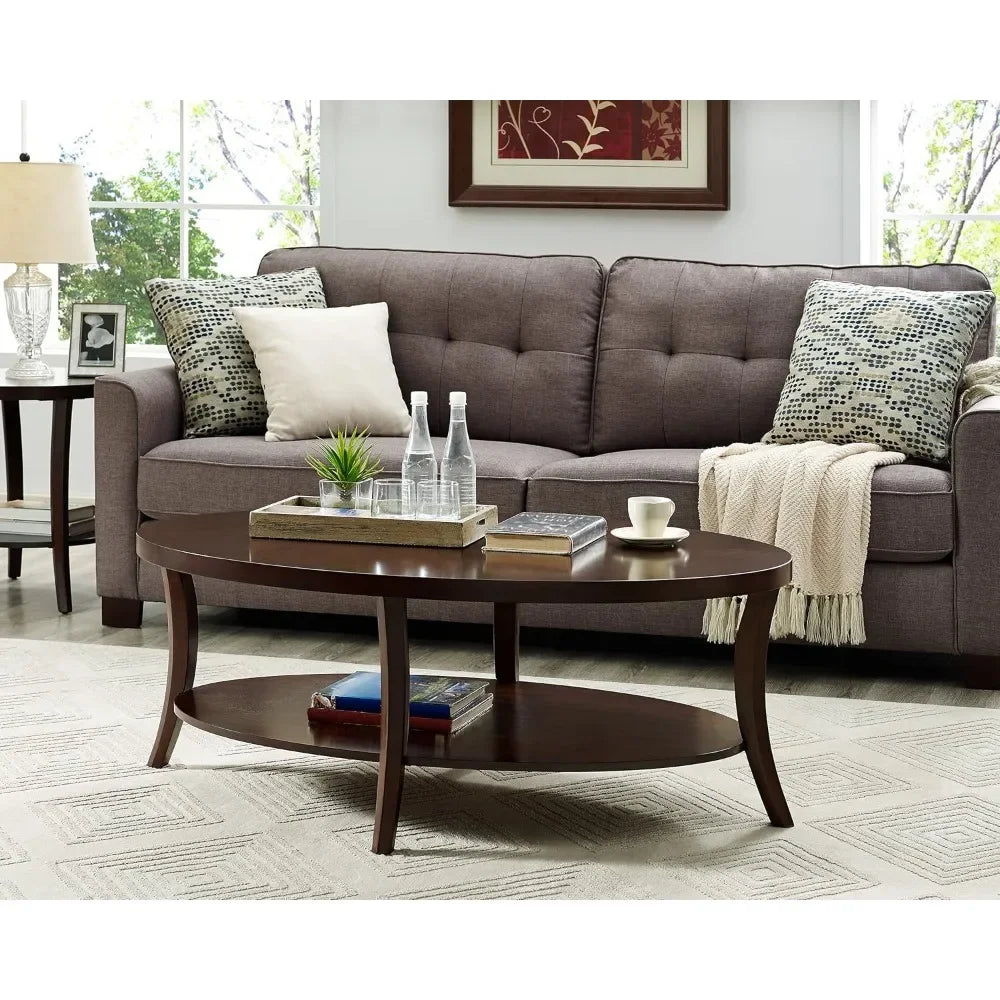 Perth Contemporary Oval Coffee Table with Storage for Living Room