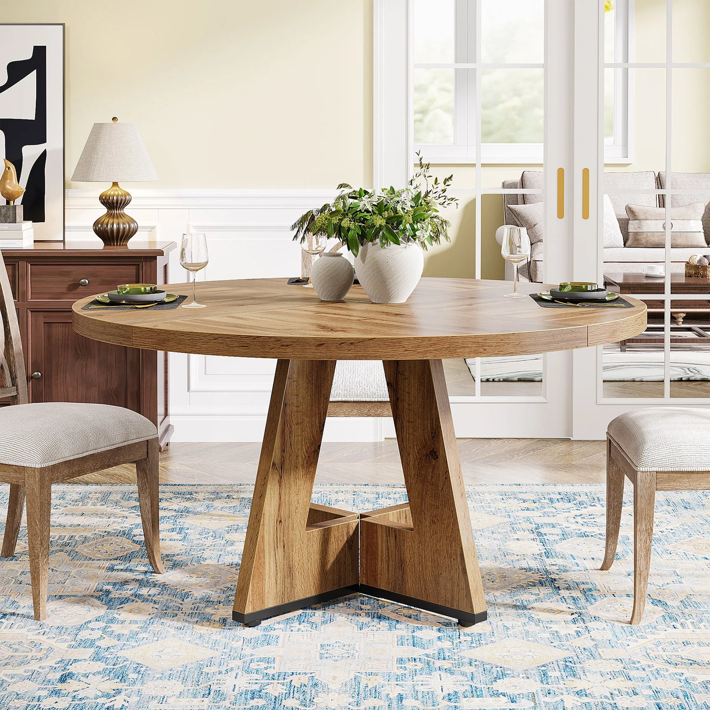 Ljustra Round Dining Table for 4 Farmhouse Style Kitchen Table 47 Inch