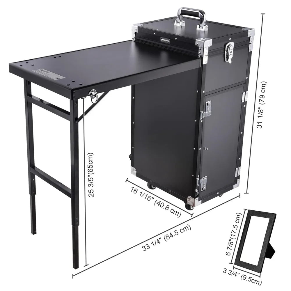 Rolling Manicure Table Makeup Trolley Foldable Cosmetic Organizer