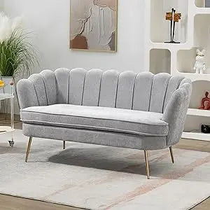 59 Inch Modern Chenille Loveseat Sofa Small Couch with Flower Back