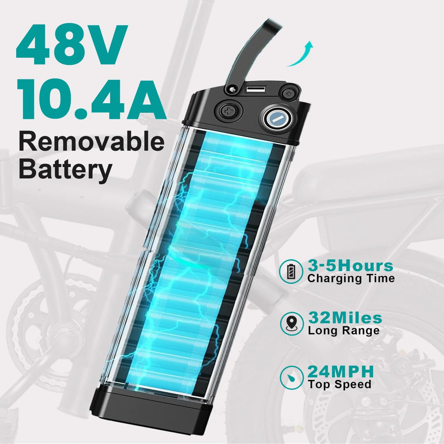 Ljustra 14 Inch Electric Bike Folding Commuter 500W Motor Removable Battery