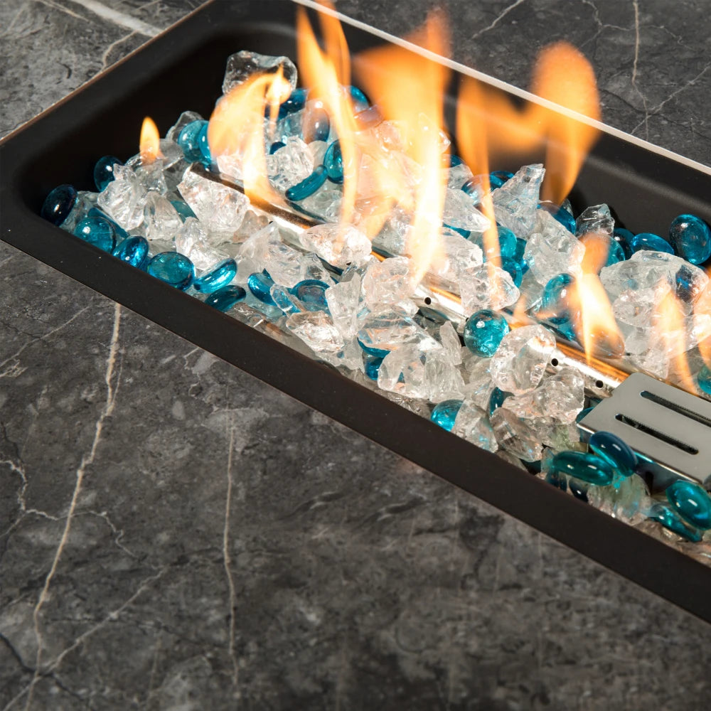 Outdoor Propane Fire Table Rattan Gas Fire Pit with Tile Top 40000BTU