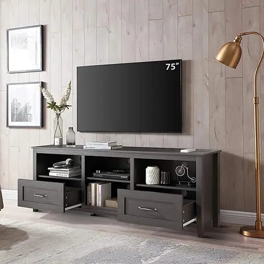 Modern Black TV Stand for TVs up to 80 inches Large Entertainment Center