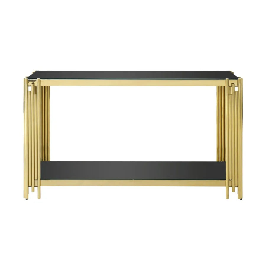 Modern Glass Console Table 55 Inch Gold Metal Frame for Living Room Entryway