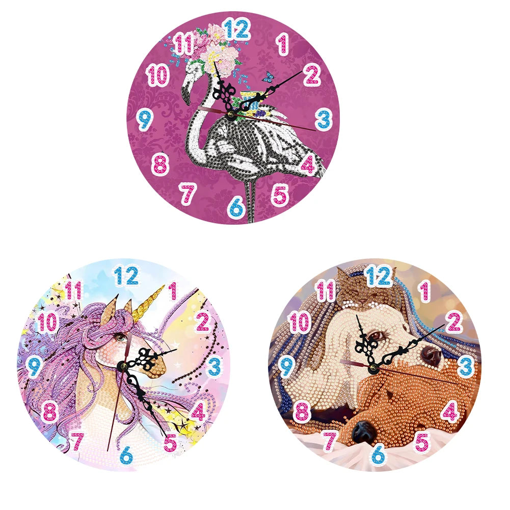 2D Flat DIY Diamond Painting Wooden Wall Clock Kit for Home Decor