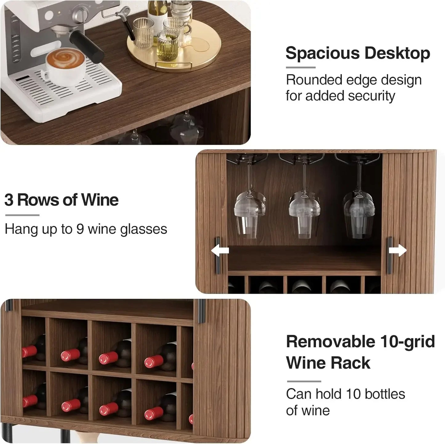 Ljustra Coffee Bar Cabinet Storage Fluted Wine Rack Buffet Sideboard