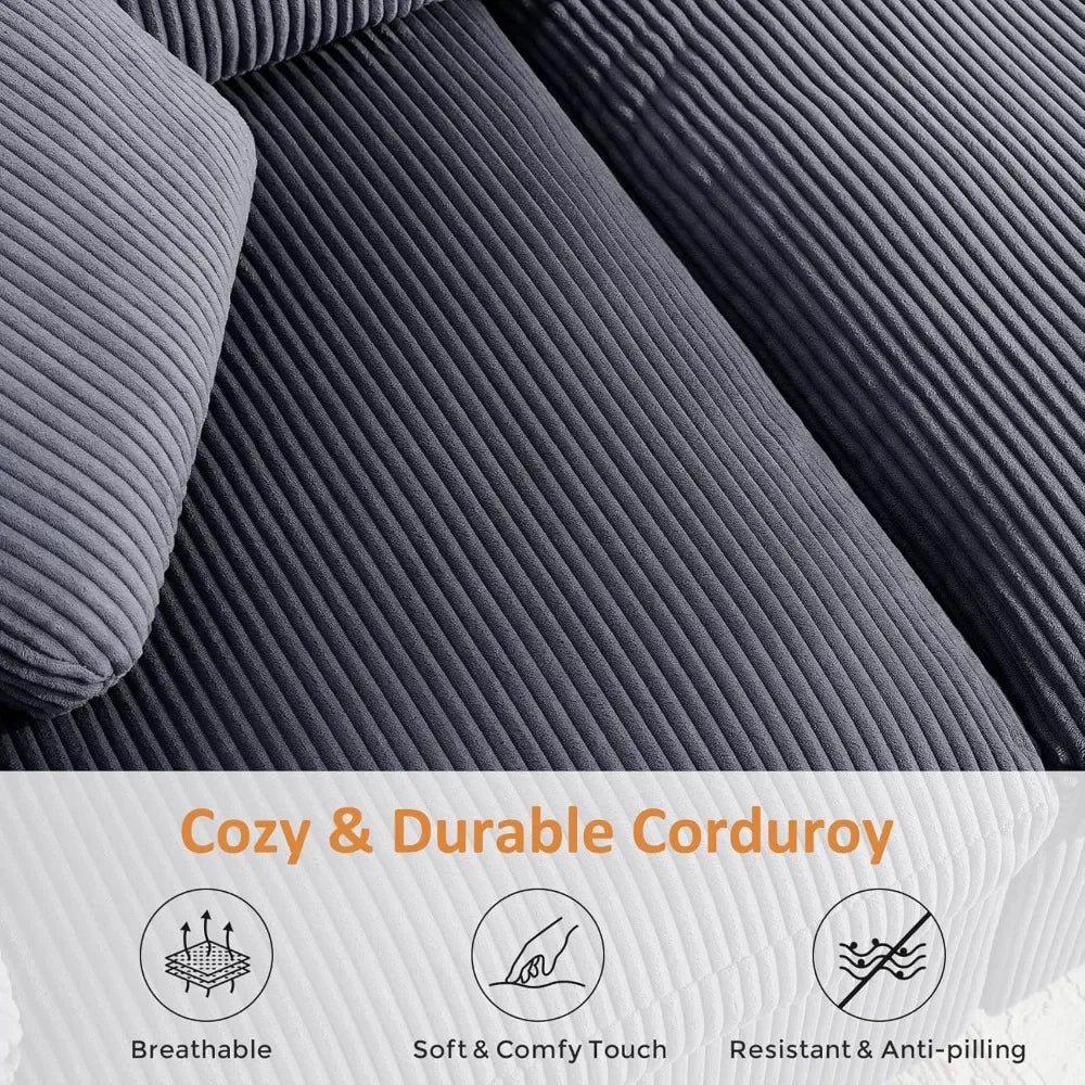 Ljustra 110" Large Modular Sofa Bed, Modern Sleeper Chaise, Corduroy Cloud Couch