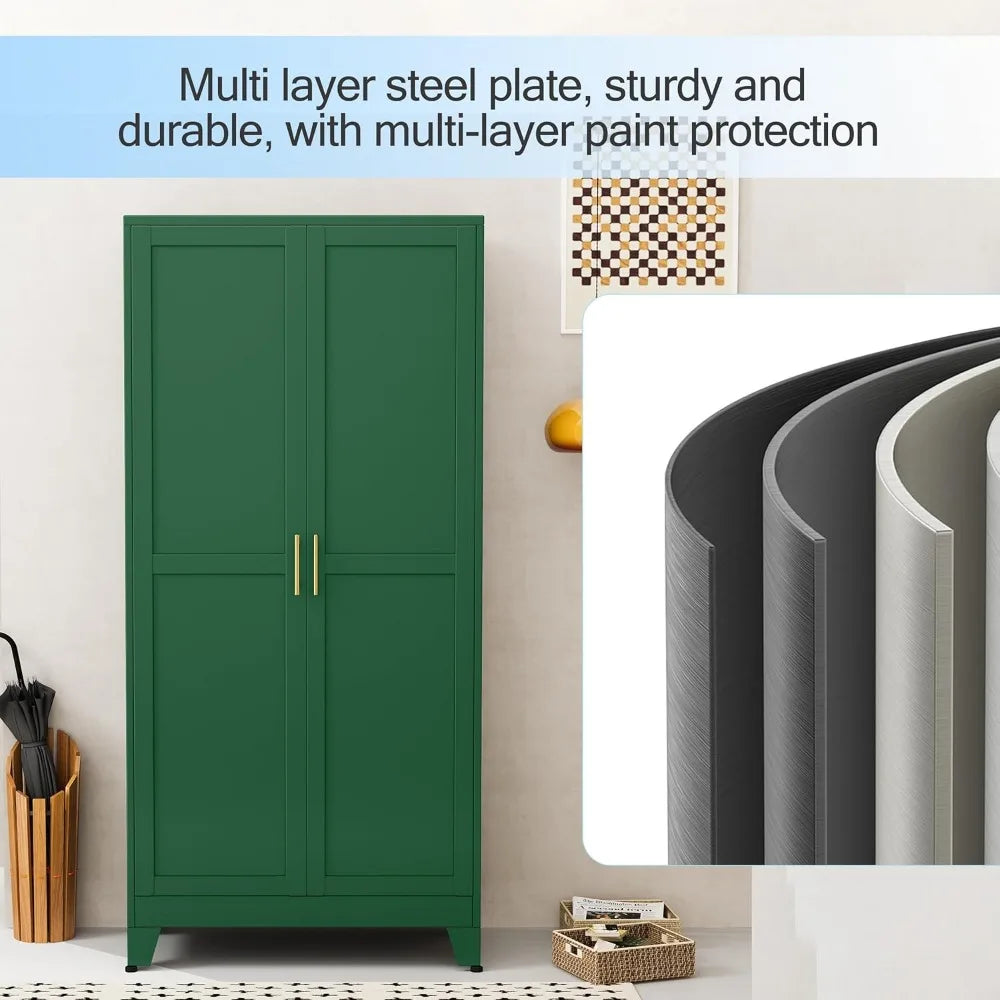 71 Inch Metal Armoire Wardrobe Closet Steel Storage Cabinet with Shelves