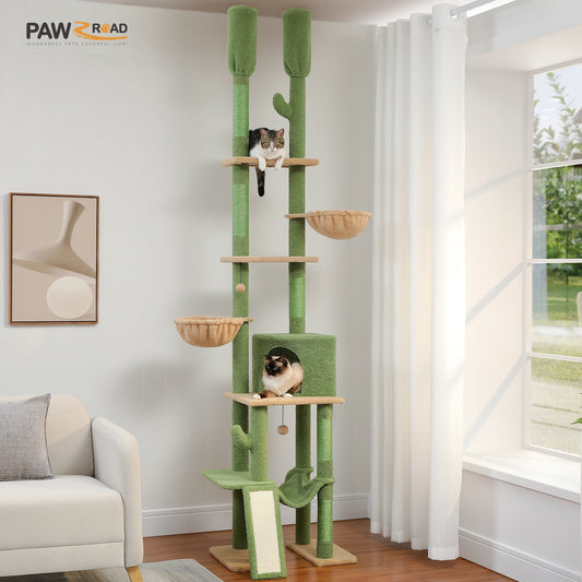 Cactus Cat Tree Floor to Ceiling Cat Tower 7 Tiers with Hammocks and Scratching Posts