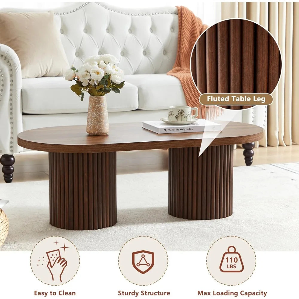 Oval Fluted Coffee Table Mid Century Modern Living Room Furniture