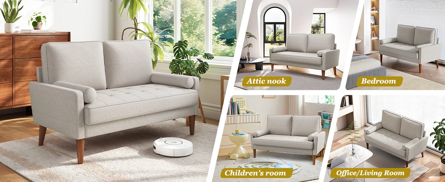 Modern 48" Linen Loveseat Sofa 2-Seater Couch with Pillow for Small Spaces Apartment