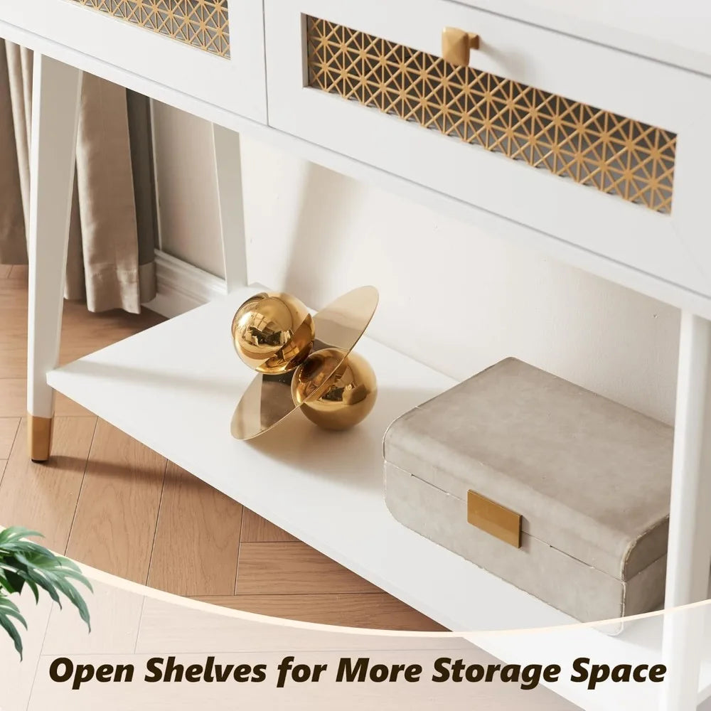 Mid Century Modern Console Table 2 Drawers Open Shelf Entryway Living Room