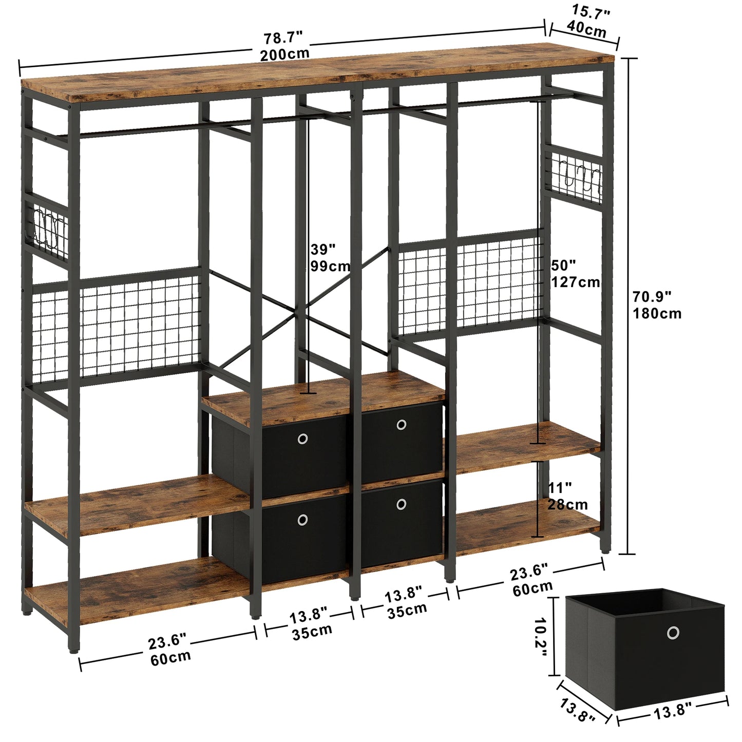 Ljustra Heavy Duty Garment Rack Organizer with Shelves and Hooks