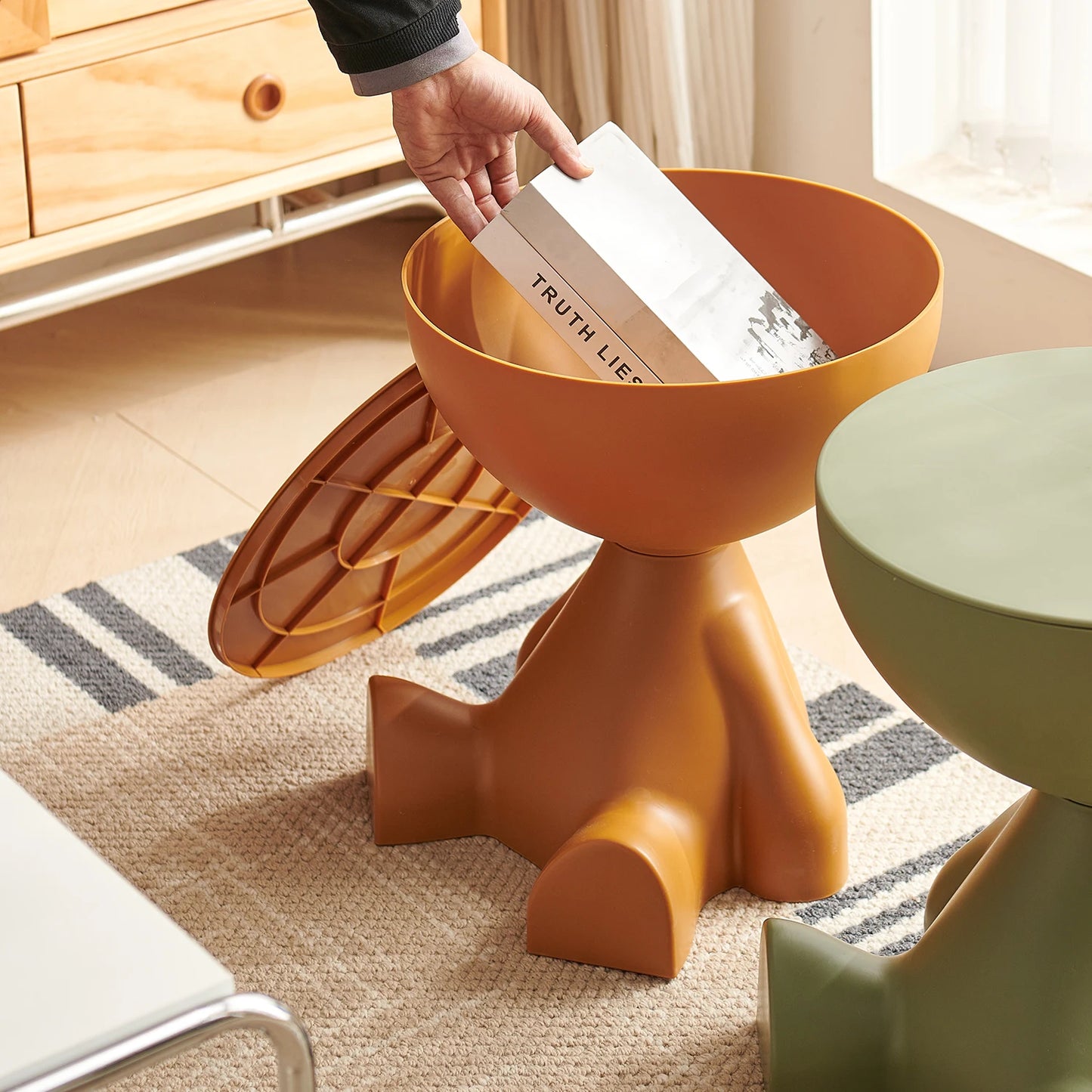 Ljustra Modern Round Matte Coffee Table Small Storage Stool for Living Room