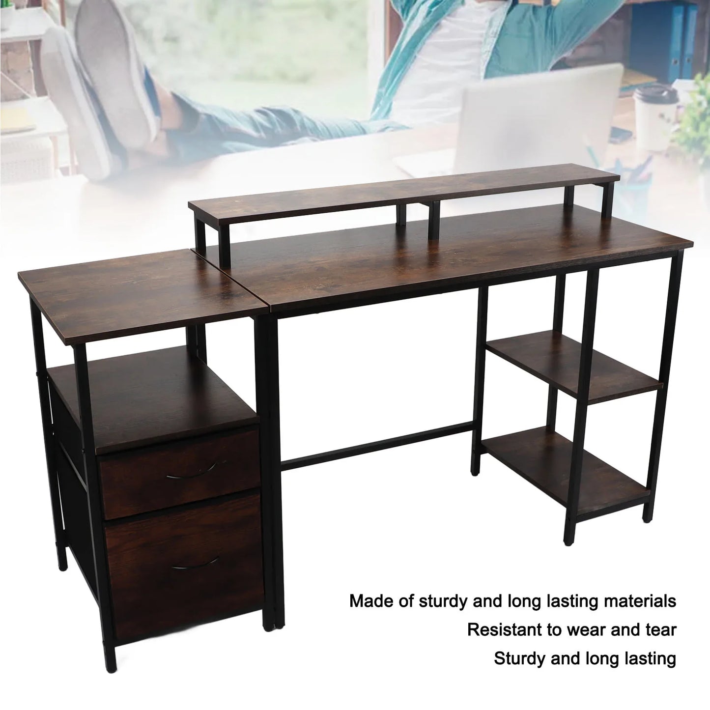 Ljustra Computer Desk with Raised Shelf Sturdy Vintage Home Office Desk