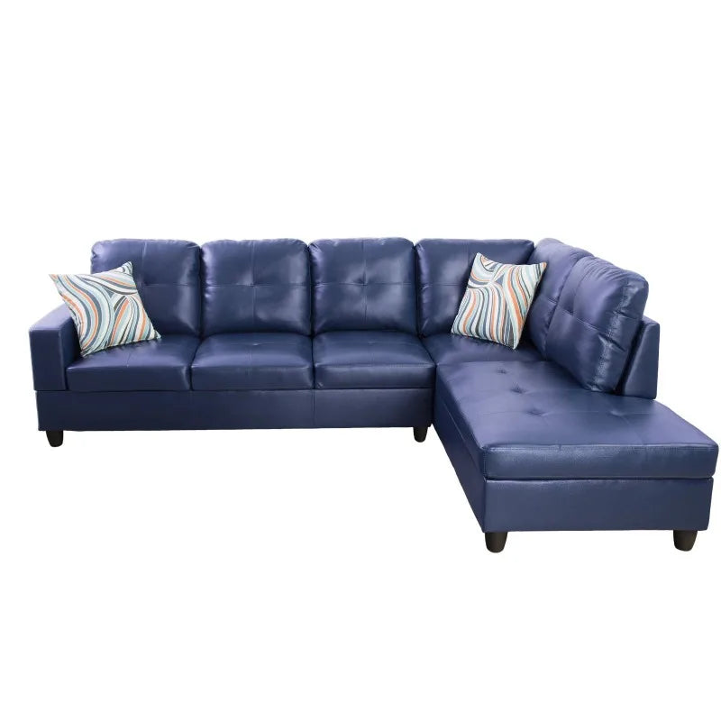 3PC Blue Leather Sofa Set w/ Storage Ottoman, Semi PU, Modern Living Room Couch Set