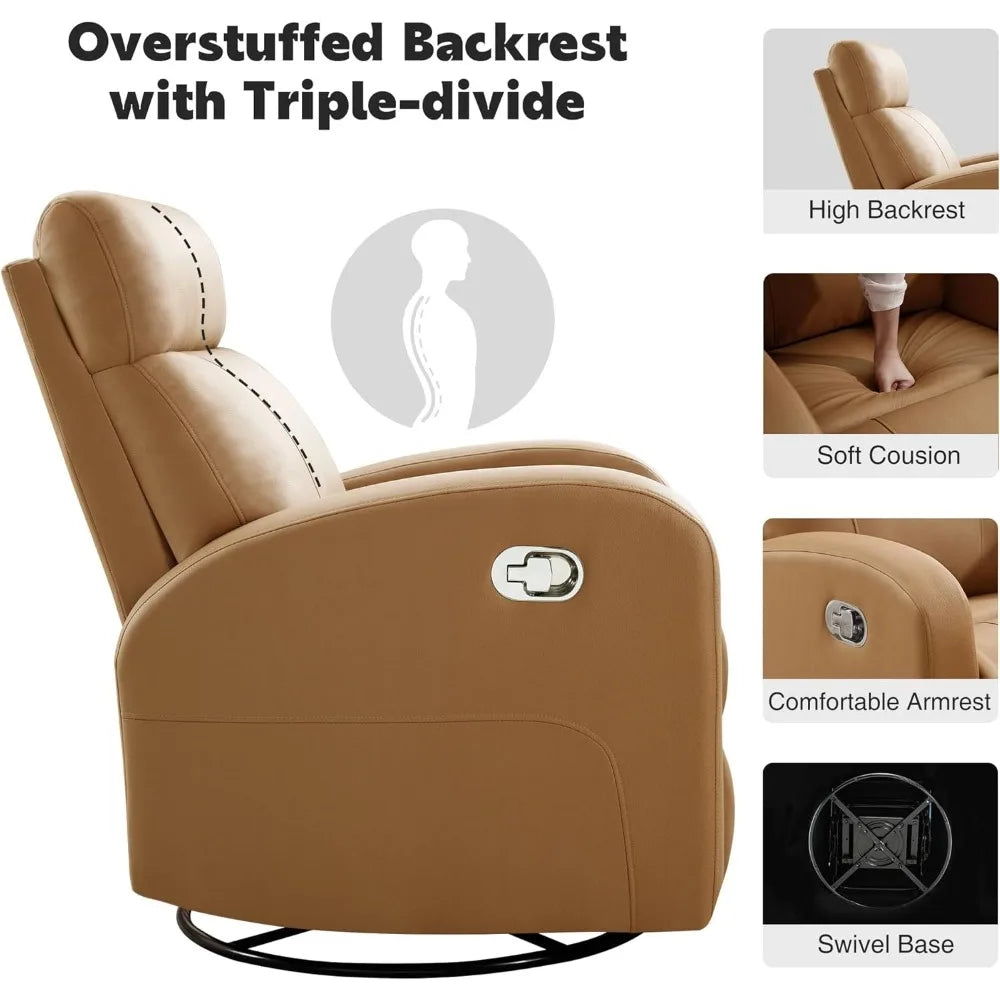 Swivel Rocker Recliner Chair 360° Manual Leather Glider Nursery Chair