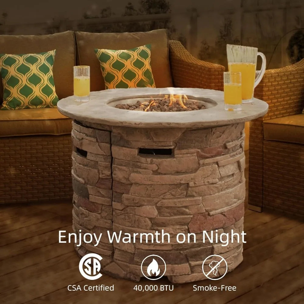 Outdoor Propane Fire Pit Table 40000 BTU Round Gas Fire Column