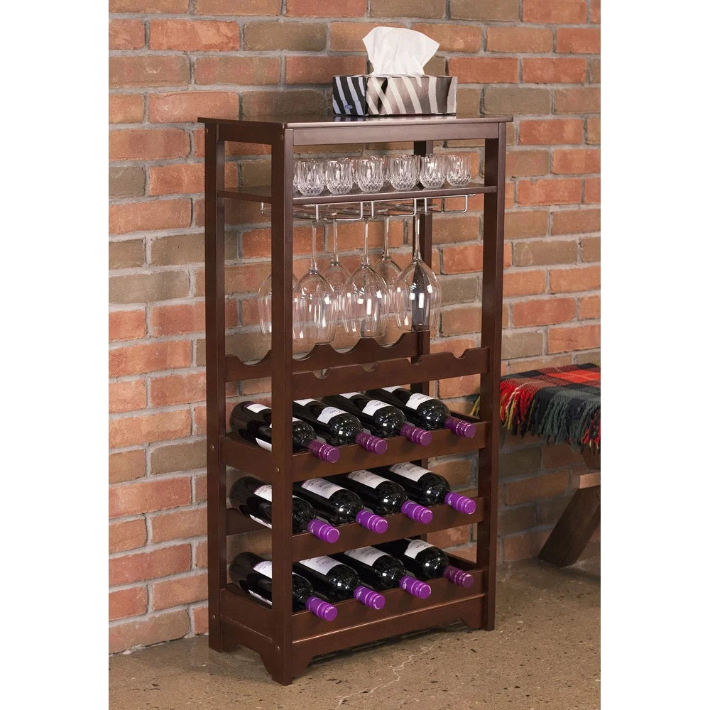 Tall Rectangular Wine Rack 16 Bottles with Glass Holder Storage