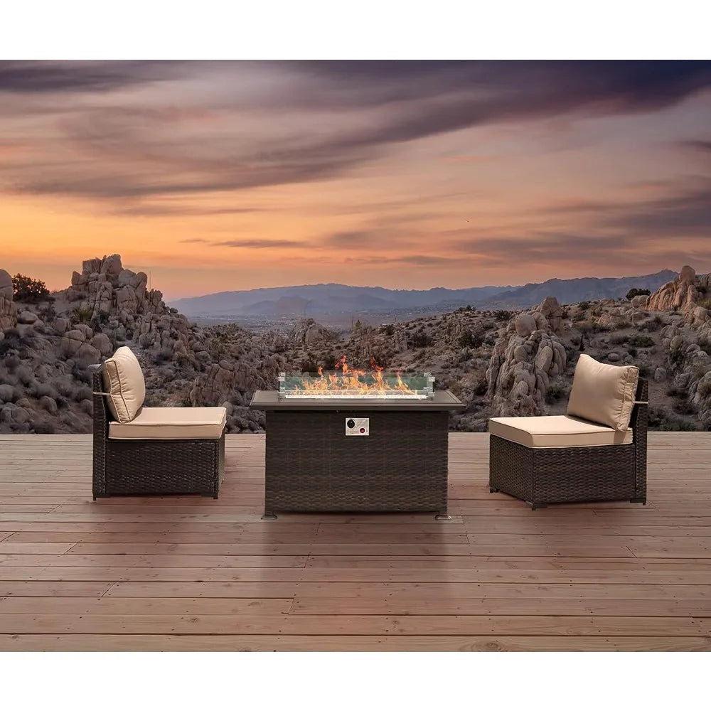 Propane Fire Pit Table 43 Inch Outdoor Wicker Fire Pit with Lid Cover