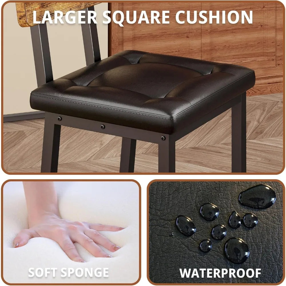 Bar Stools Set of 2 PU Upholstered Stools with Backrest and Footrest