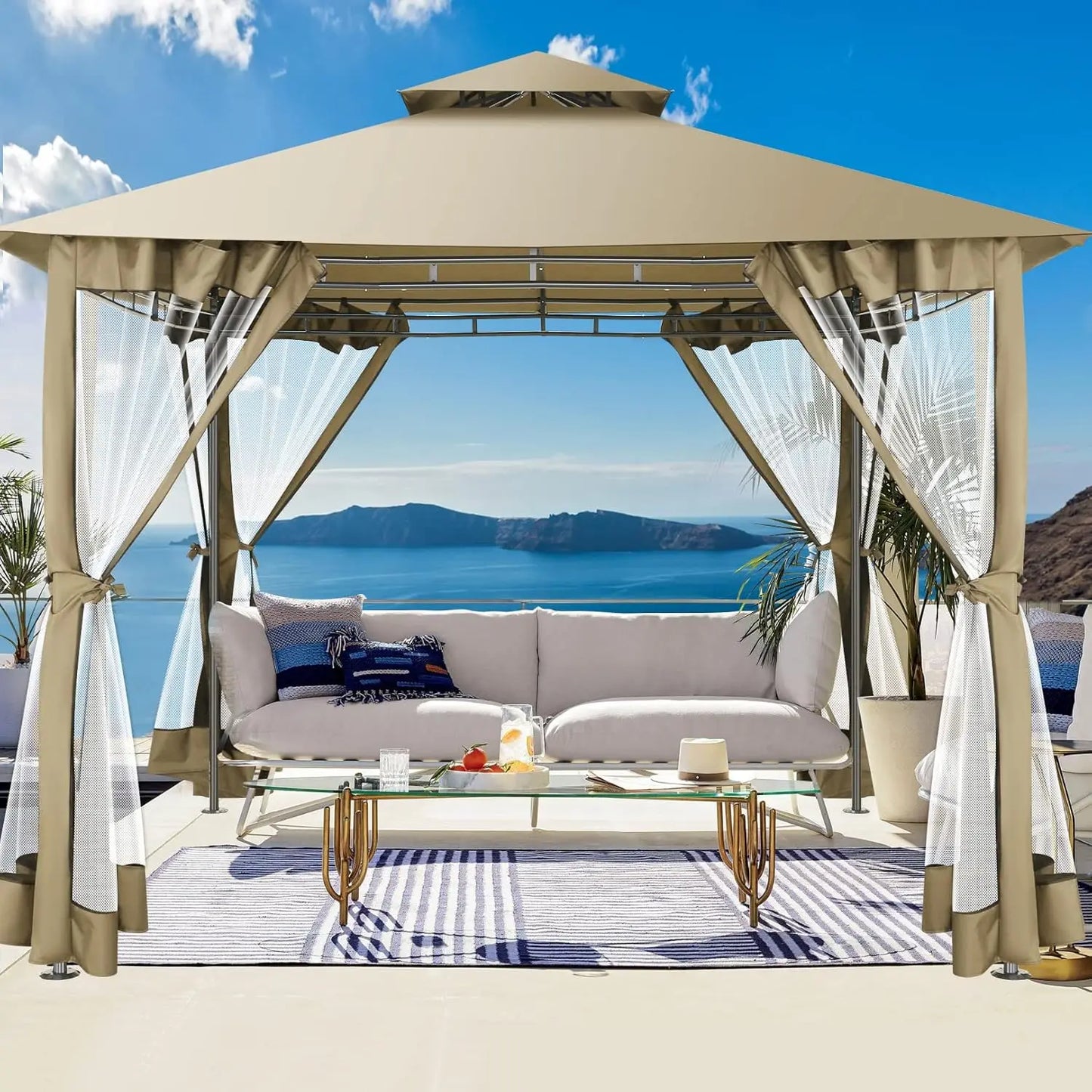 12x20 Outdoor Gazebo with Privacy Curtains Mosquito Netting Metal Frame