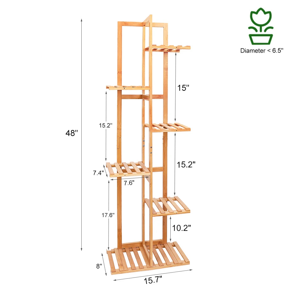 Bamboo Corner Tall Plant Stand Rack Indoor Outdoor Multiple Flower Holder