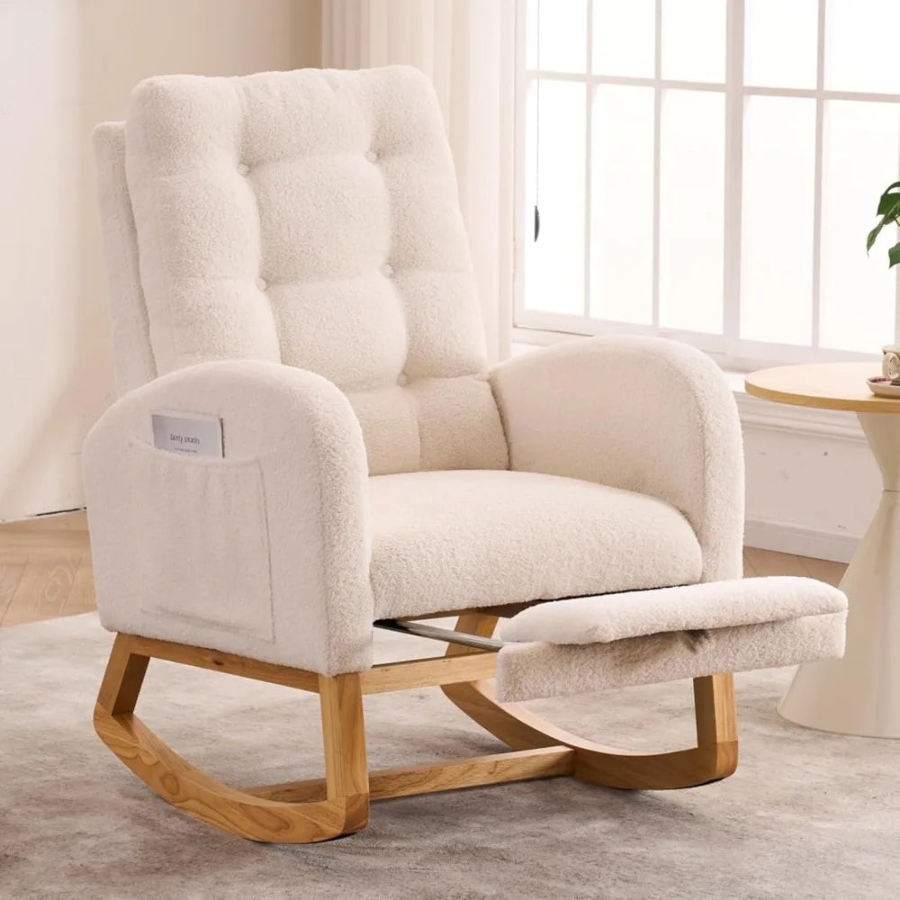 Nursery Rocking Chair Teddy Upholstered Glider Chair with Footrest
