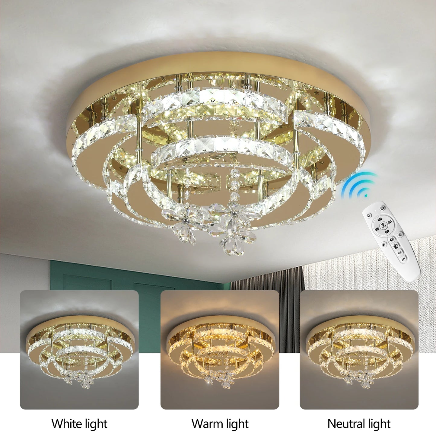 Modern Crystal Drop Chandelier LED Ceiling Light Home Decor