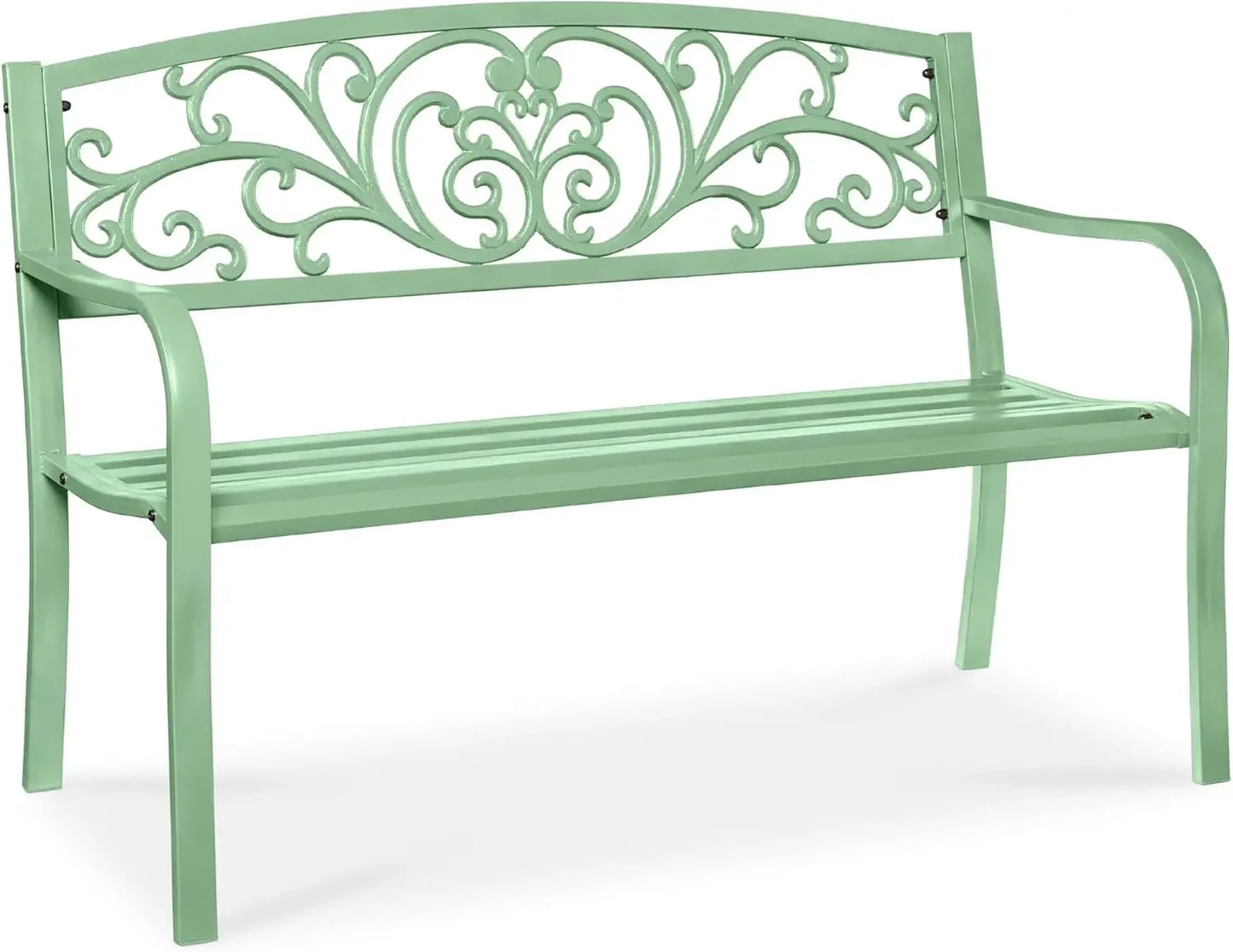 Ljustra Outdoor Steel Garden Bench with Floral Design Backrest