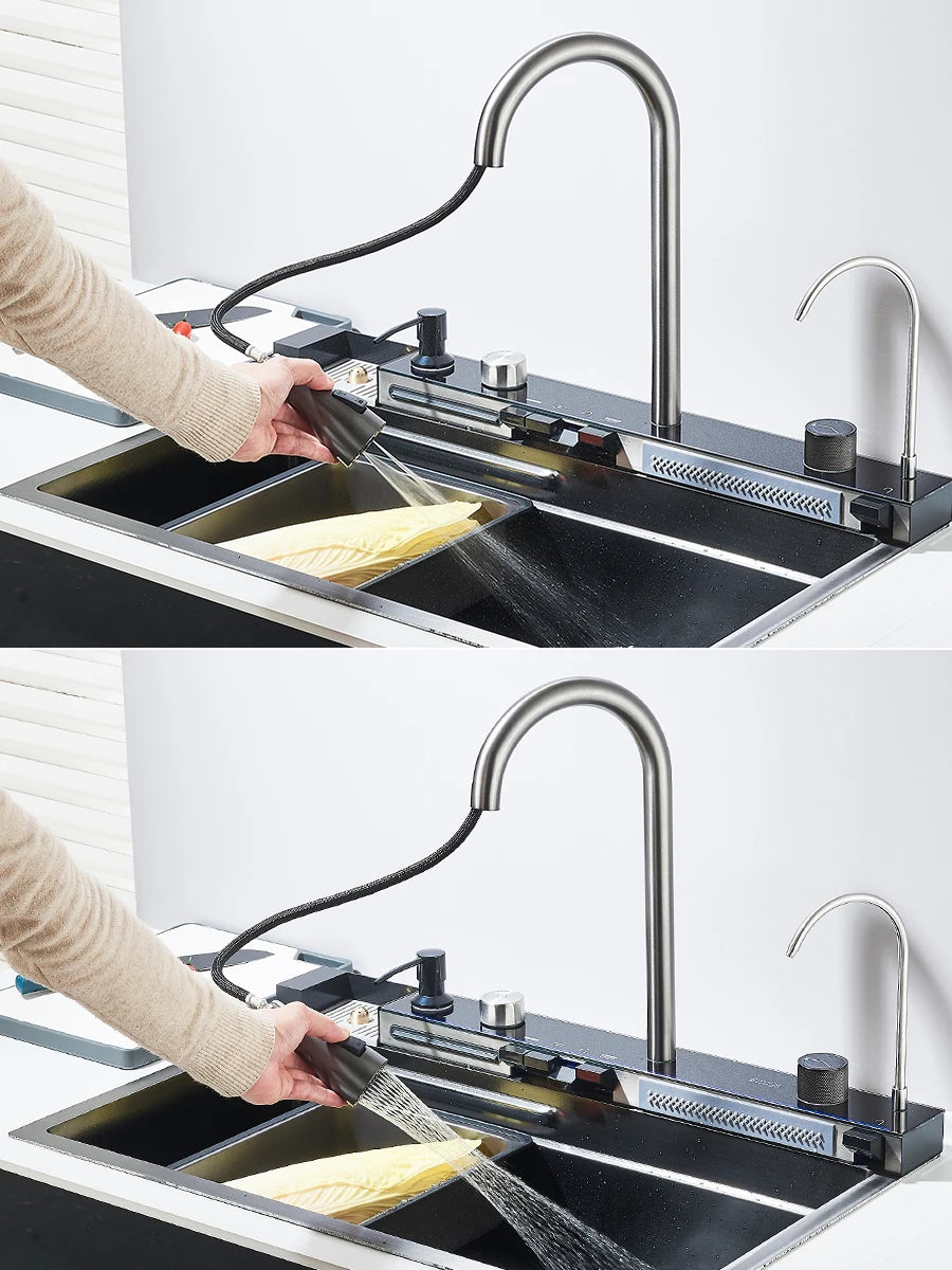 Large Stainless Steel Kitchen Sink 75x45cm with Faucet Digital Display