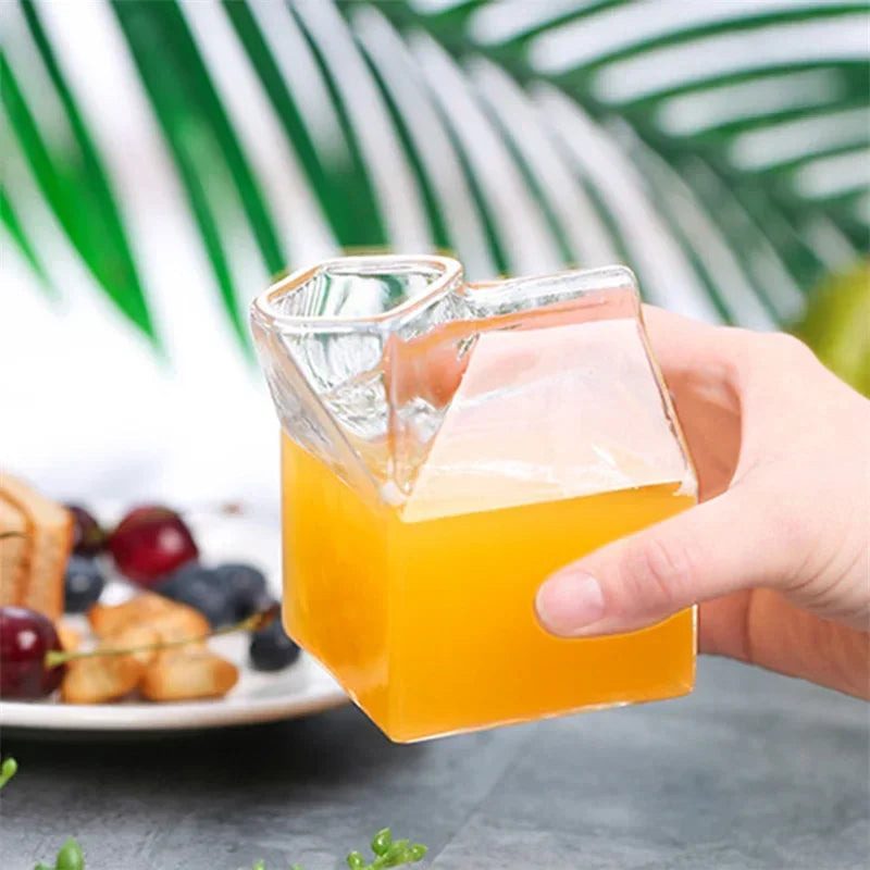 300ml Creative Transparent Milk Box Cup Glass Drinkware for Students