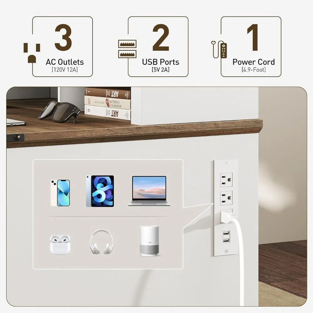 55 Inch Farmhouse Executive Desk with Drawers and Monitor Stand