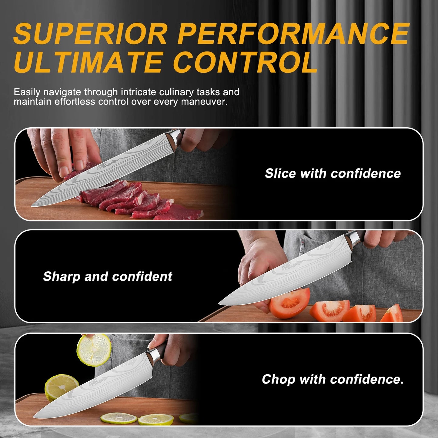 Large Mahogany Kitchen Knife Set Stainless Steel Chef Knives 1-5 Pieces