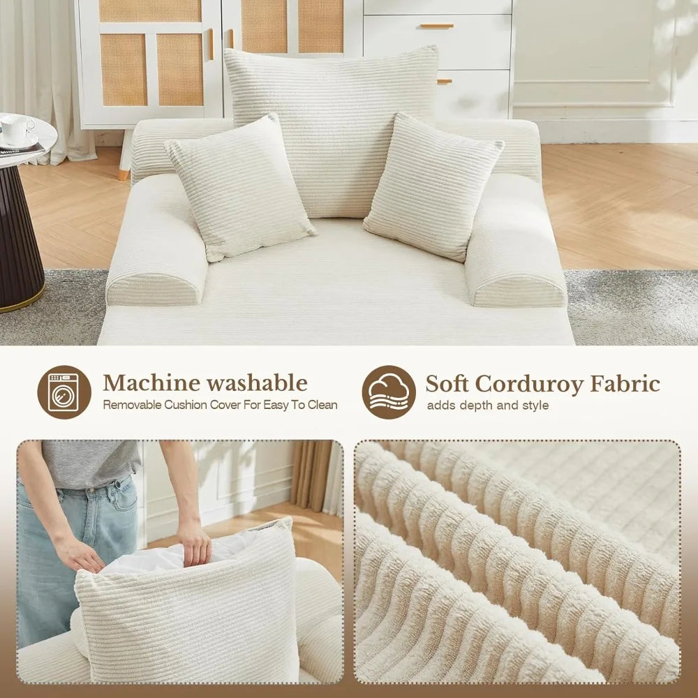 Ljustra Chaise Lounge Chair Indoor Corduroy Sofa Bed with 3 Pillows