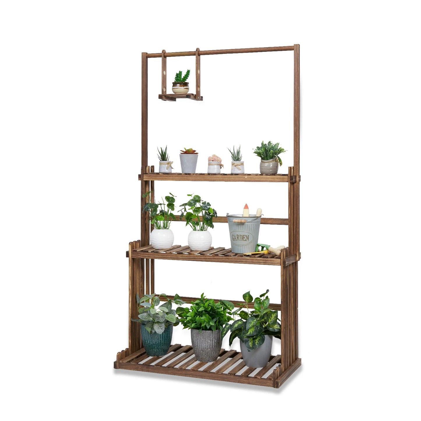 3-Tier Hanging Wood Plant Stand Indoor Outdoor Flower Pot Organizer Rack
